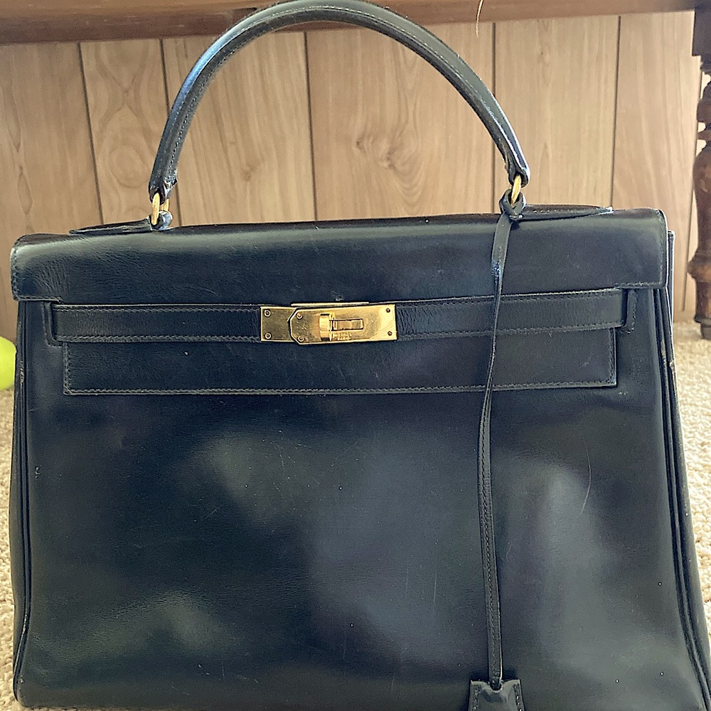 Classic Vintage Kelly Bag size 32 Black leather 1972